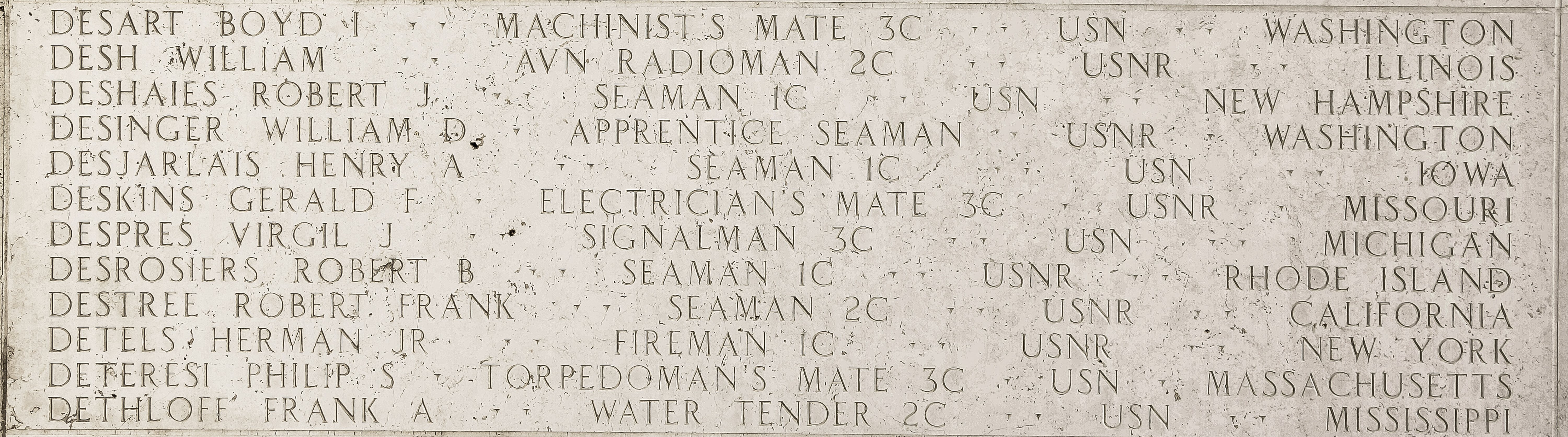Philip S. Deteresi, Torpedoman's Mate Third Class